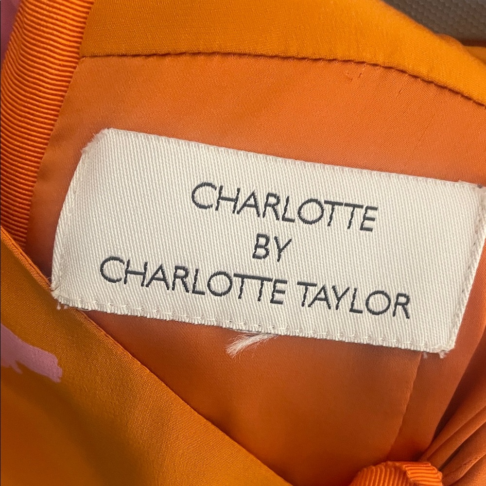 Charlotte Taylor 100% Silk Orange Dress with Pink Camel Print - Picture 3 of 17